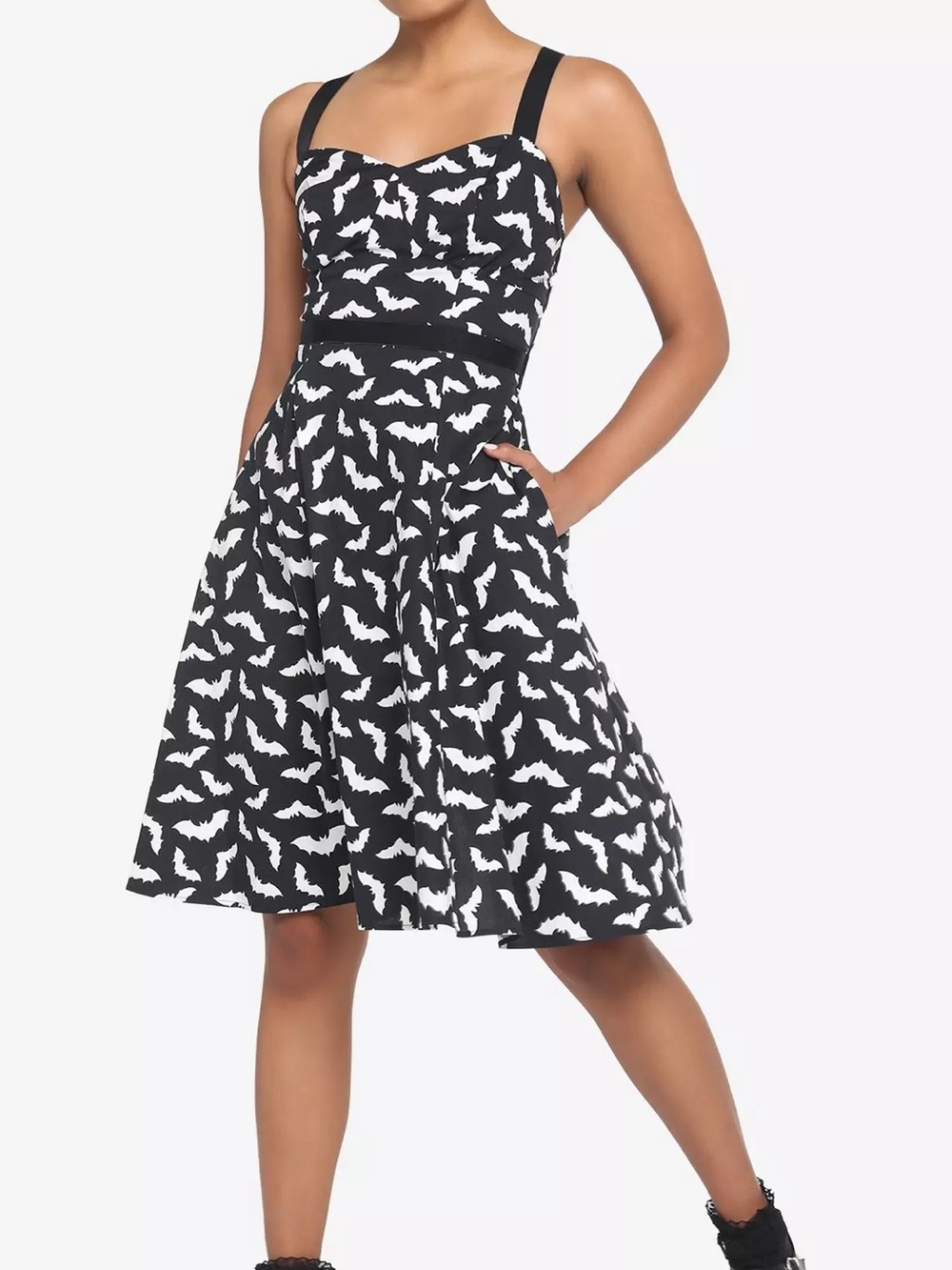 Cosmic Aura Black and White Bats Retro Dress Midi Dress
